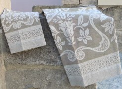 Set asciugamani tessitura artigianale in puro lino decoro antico color tortora