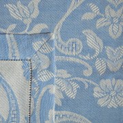 Asciugamani, tessitura artigianale in misto lino/cotone, con disegno giglio e finitura a punto giorno, color azzurro