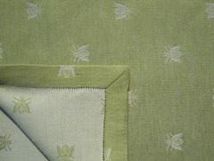 Handcraft Bath towel set, in linen and cotton, with bees pattern, sage green color