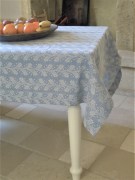 Tovaglia, tessitura artigianale in misto lino/cotone, con disegno a spighe e finitura punto a giorno, colore azzurro cm 100x100