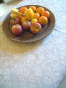 Tovaglia, tessitura artigianale in misto lino/cotone, con disegno floreale e finitura punto a giorno, colore grigio cm 300x160