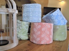 Cestini porta-oggetti, tessitura artigianale in misto lino e cotone, vari colori e disegni, cm 20x20