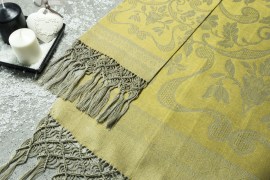 Asciugamani tessitura artigianale in puro lino con disegno giglio e finitura macramé, color oro