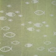 Runner da tavola, tessuto artigianalmente disegno con pesci, disponibile nella misura cm 150x45, colore verde muschio