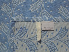 Strofinaccio, tessitura artigianale in misto lino/cotone, con disegno a spighe di colore azzurro
